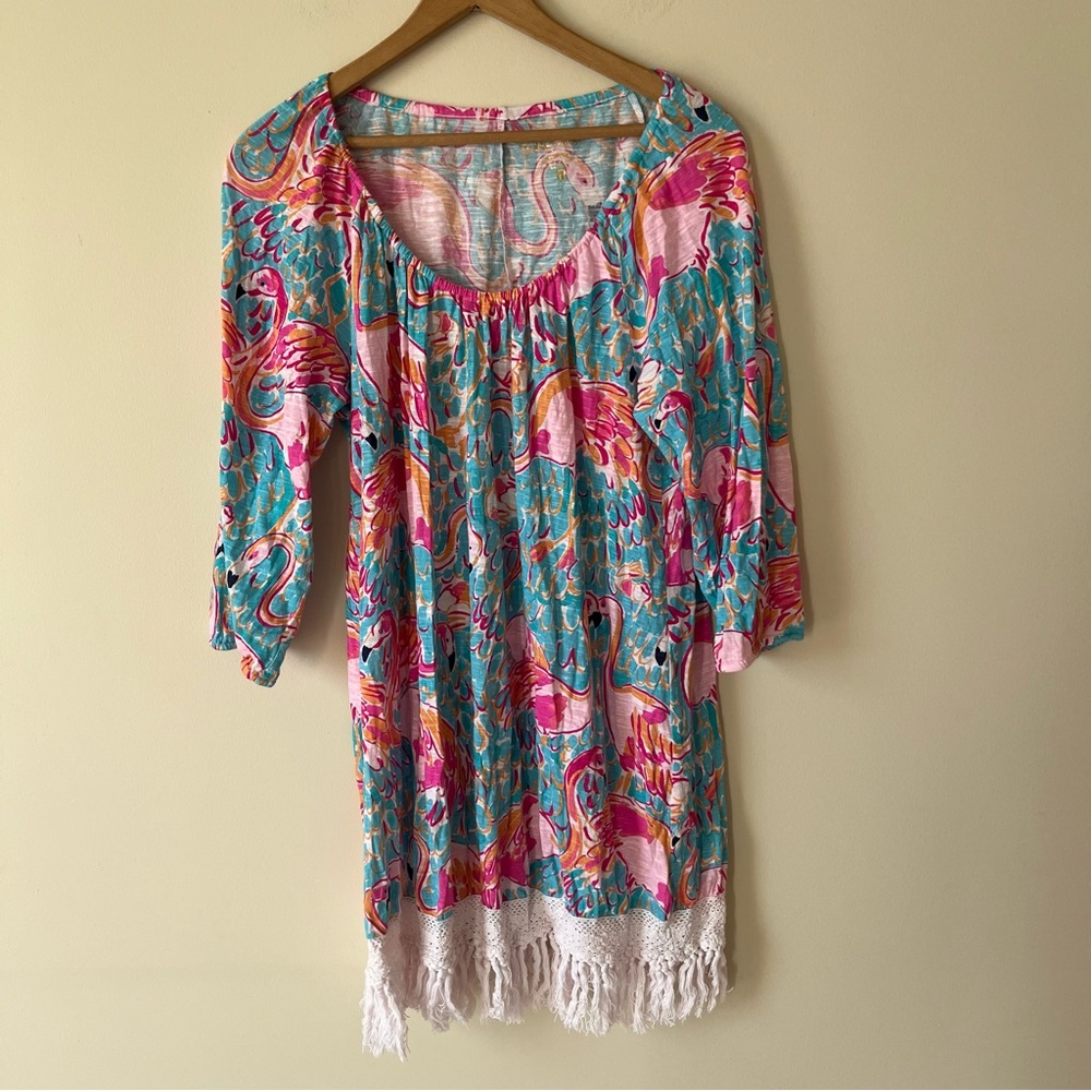 Lilly Pulitzer Alia Beach Cover-up Flamingo Cotton Size Medium
